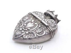 Ancien pendentif boite reliquaire coeur couronné en argent massif XIXeme (2)