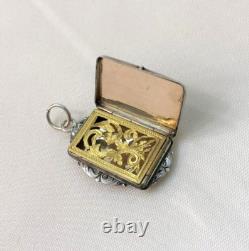 Ancien pendentif vinaigrette en argent massif niellé & vermeil Bijoux Sel Parfum