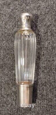 Ancien petit flacon en cristal et argent massif, flasque à alcool, fin XIXe