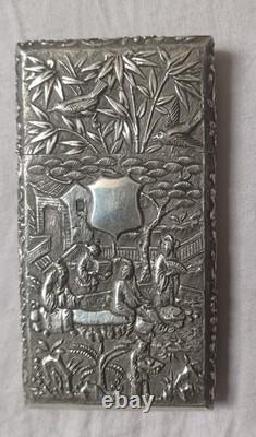 Ancien porte-cartes en argent massif Chine, XIX? Siècle signé Cumshing Cant