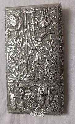 Ancien porte-cartes en argent massif Chine, XIX? Siècle signé Cumshing Cant