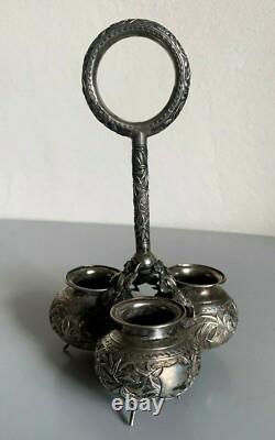 Ancien salerons argent massif Chine silver chinese export salt condiment set