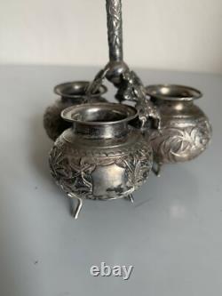 Ancien salerons argent massif Chine silver chinese export salt condiment set