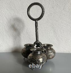 Ancien salerons argent massif Chine silver chinese export salt condiment set