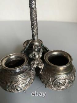 Ancien salerons argent massif Chine silver chinese export salt condiment set
