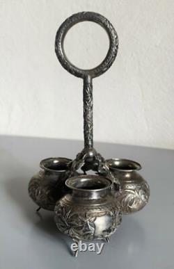 Ancien salerons argent massif Chine silver chinese export salt condiment set
