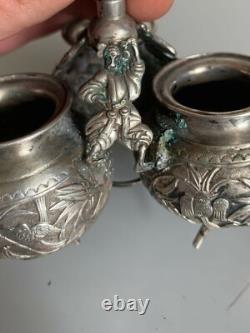 Ancien salerons argent massif Chine silver chinese export salt condiment set