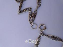 Ancien sautoir en argent massif art nouveau maille olive 142cm french necklace