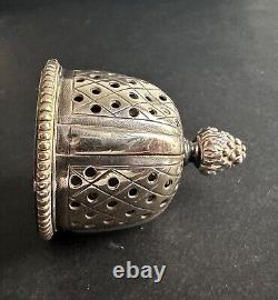 Ancien sucrier argent massif sterling silver orfèvre L. Lapar décor ruban XIXème