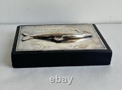 Ancien trophée de pêche sculpture poisson argent massif sterling silver 800
