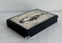 Ancien trophée de pêche sculpture poisson argent massif sterling silver 800