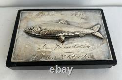 Ancien trophée de pêche sculpture poisson argent massif sterling silver 800