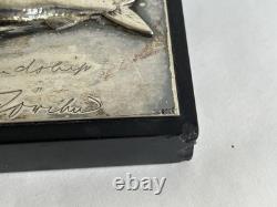 Ancien trophée de pêche sculpture poisson argent massif sterling silver 800