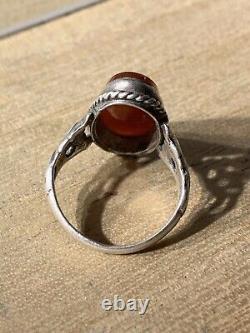 Ancienne Bague Afghane, XIX-XX, Argent Massif, Agate, Intaille Homme