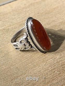 Ancienne Bague Afghane, XIX-XX, Argent Massif, Agate, Intaille Homme