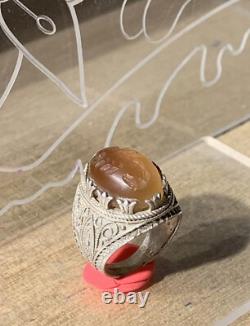 Ancienne Bague Afghane, XX, Argent Massif, Cornaline, Intaille Scorpion