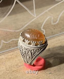 Ancienne Bague Afghane, XX, Argent Massif, Cornaline, Intaille Scorpion
