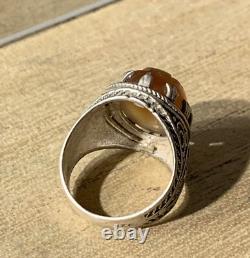 Ancienne Bague Afghane, XX, Argent Massif, Cornaline, Intaille Scorpion