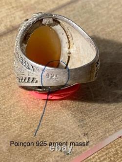 Ancienne Bague Afghane, XX, Argent Massif, Cornaline, Intaille Scorpion