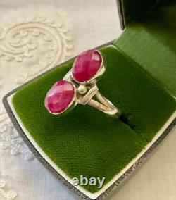 Ancienne Bague Argent Massif Ajourée 2 Pierres Rubis Véritables Unique