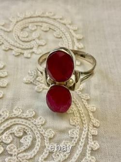 Ancienne Bague Argent Massif Ajourée 2 Pierres Rubis Véritables Unique