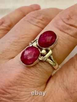 Ancienne Bague Argent Massif Ajourée 2 Pierres Rubis Véritables Unique