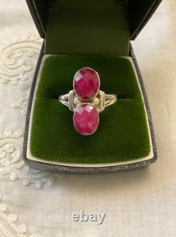 Ancienne Bague Argent Massif Ajourée 2 Pierres Rubis Véritables Unique