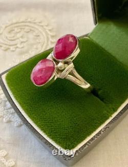 Ancienne Bague Argent Massif Ajourée 2 Pierres Rubis Véritables Unique