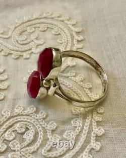Ancienne Bague Argent Massif Ajourée 2 Pierres Rubis Véritables Unique