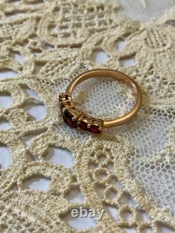 Ancienne Bague Argent Massif Et Or Rose 5 Grenats Véritables Poinçon