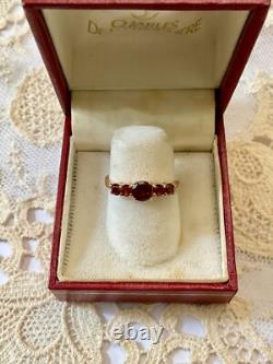 Ancienne Bague Argent Massif Et Or Rose 5 Grenats Véritables Poinçon