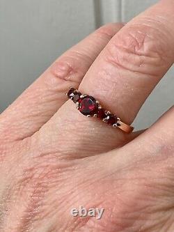 Ancienne Bague Argent Massif Et Or Rose 5 Grenats Véritables Poinçon