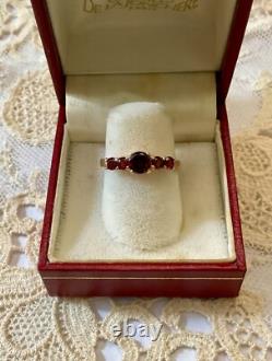 Ancienne Bague Argent Massif Et Or Rose 5 Grenats Véritables Poinçon