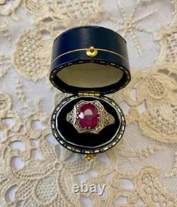 Ancienne Bague Argent Massif Ouvragée Véritable Rubis Imposant