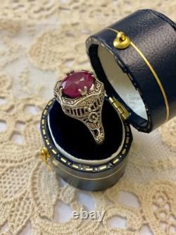 Ancienne Bague Argent Massif Ouvragée Véritable Rubis Imposant