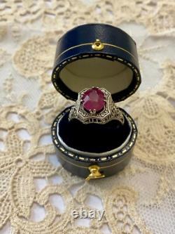 Ancienne Bague Argent Massif Ouvragée Véritable Rubis Imposant