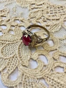 Ancienne Bague Argent Massif Ouvragée Véritable Rubis Imposant