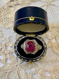 Ancienne Bague Argent Massif Ouvragée Véritable Rubis Imposant