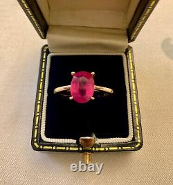 Ancienne Bague Argent Massif/or Rose Solitaire Rubis Véritable Taille 55