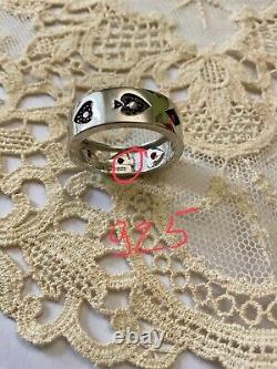 Ancienne Bague Art Deco Argent Massif Jeu Cartes Pique Carreau Trefle Coeur