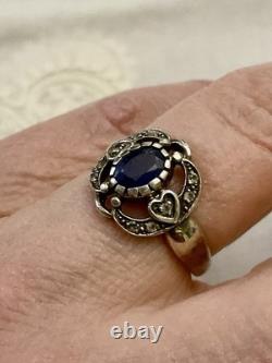 Ancienne Bague Beau Saphir, Topaze Blanche Et Argent Massif