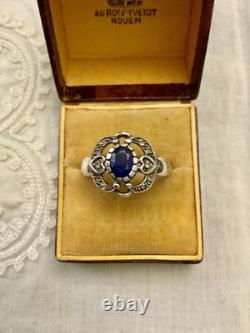 Ancienne Bague Beau Saphir, Topaze Blanche Et Argent Massif