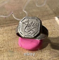 Ancienne Bague Byzantine, Argent Massif, I200 Siècle ap JC, Gravée Oiseau
