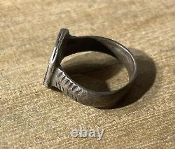 Ancienne Bague Byzantine, Argent Massif, I200 Siècle ap JC, Gravée Oiseau