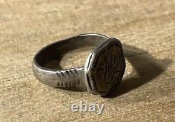Ancienne Bague Byzantine, Argent Massif, I200 Siècle ap JC, Gravée Oiseau