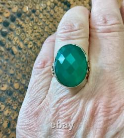 Ancienne Bague Ciselures Argent Massif Ouvragé Véritable Jade Imposante