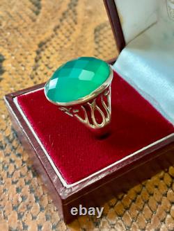 Ancienne Bague Ciselures Argent Massif Ouvragé Véritable Jade Imposante