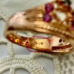 Ancienne Bague Couronne Belle Tourmaline Saphir Argent Massif /or Rose Vermeil