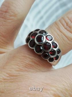 Ancienne Bague En Argent Massif Silver Ring 925 Grena Alliance Anneaux Créateur