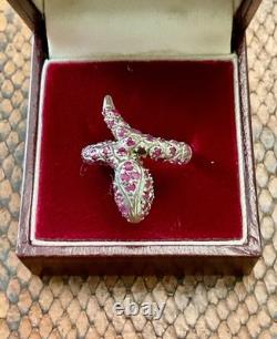 Ancienne Bague Large Argent Massif Or Blanc Vermeil Rubis Veritables